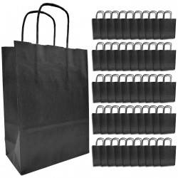 Tradineur - Pack de 50 bolsa Kraft "L" - Ideal para guardar tus regalos, fin de año, año nuevo, Navidad - 32 x 40 cm - Color Neg