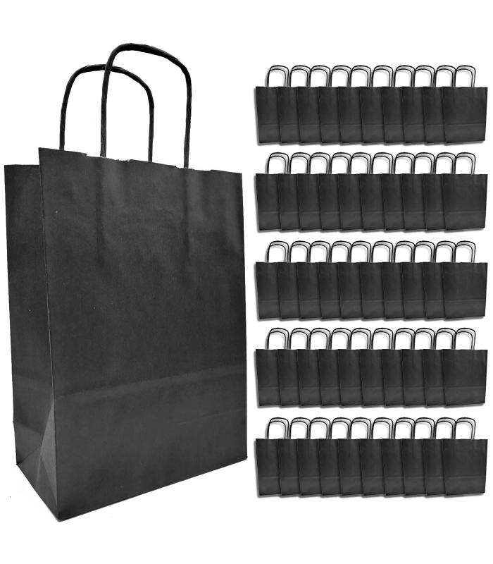 Tradineur - Pack de 50 bolsa Kraft "L" - Ideal para guardar tus regalos de navidad, fin de años o año nuevo - 32 x 40 cm - Color Negro