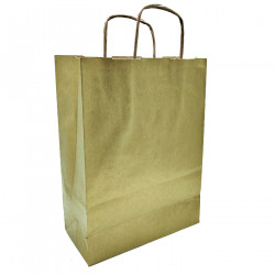 Tradineur - Pack de 50 bolsa Kraft "M" - Ideal para guardar tus regalos, fin de año, año nuevo, Navidad - 27 x 37 cm - Color Oro