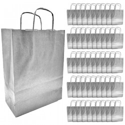 Tradineur - Pack de 50 bolsa Kraft "M" - Ideal para guardar tus regalos, fin de año, año nuevo, Navidad - 27 x 37 cm - Color Pla
