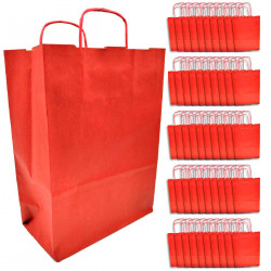 Tradineur - Pack de 50 bolsa Kraft "L" - Ideal para guardar tus regalos, fin de año, año nuevo, Navidad - 32 x 40 cm - Color Roj
