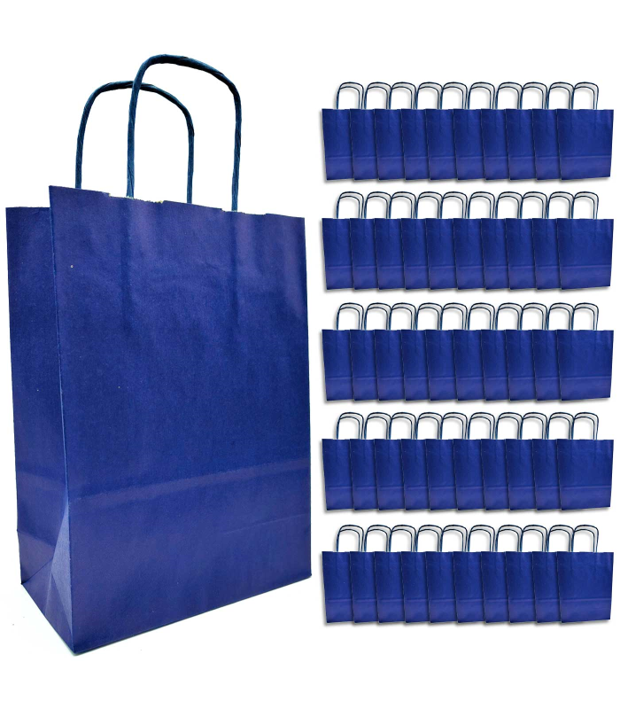 Tradineur - Pack de 50 bolsa Kraft "L" - Ideal para guardar tus regalos de navidad, fin de años o año nuevo - 32 x 40 cm - Color Azul