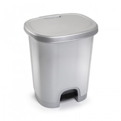 Tradineur - Cubo de basura con pedal - Fabricado en Plástico - Capacidad de 27 Litros - 45 x 38 x 32 cm - Color Plata.