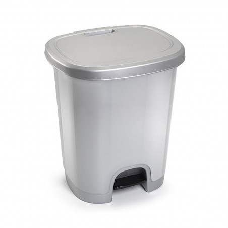 Tradineur - Cubo de basura con pedal - Fabricado en Plástico - Capacidad de 27 Litros - 45 x 38 x 32 cm - Color Plata.