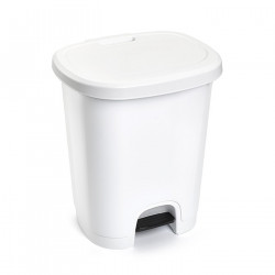 Tradineur - Cubo de basura con pedal - Fabricado en Plástico - Capacidad de 27 Litros - 45 x 38 x 32 cm - Color Blanco.