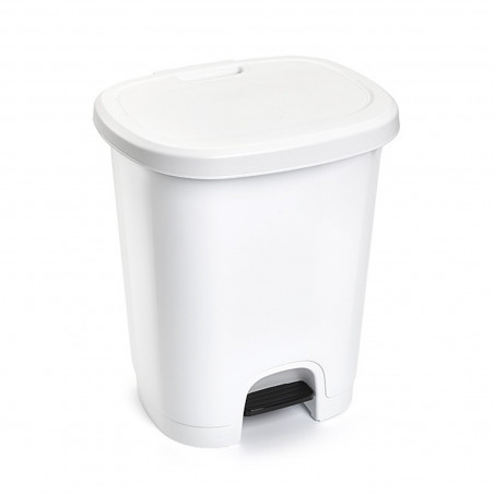 Tradineur - Cubo de basura con pedal - Fabricado en Plástico - Capacidad de 27 Litros - 45 x 38 x 32 cm - Color Blanco.