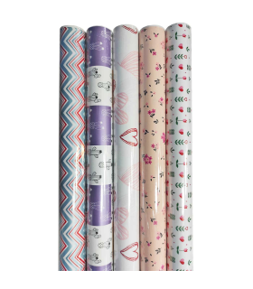 Tradineur - Pack de 5 rollos de papel de regalo, modelo Todo Año, láminas para envolver regalos de cumpleaños, Navidad, 70 x 200 cm, diseños aleatorios