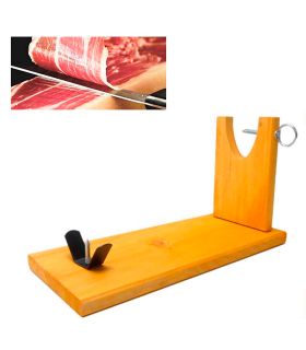 Tradineur - Jamonero de madera, modelo Luna, soporte para pata y paleta de jamón serrano e ibérico con agarres metálicos, fácil montaje, fabricado en España - 21,5 x 39,5 x 16,5 cm - Modelo aleatorio