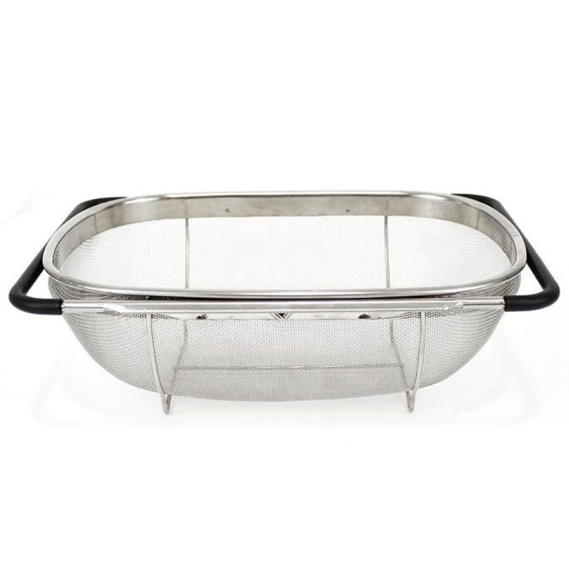 Tradineur - Escurridor de acero inoxidable para fregadero, incluye asas extensibles y malla fina, colador para verduras, pasta, Tradineur - Escurridor de acero inoxidable para fregadero, incluye asas extensibles y malla fina, colador para verduras, pasta,