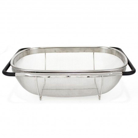 Tradineur - Escurridor de acero inoxidable para fregadero, incluye asas extensibles y malla fina, colador para verduras, pasta,