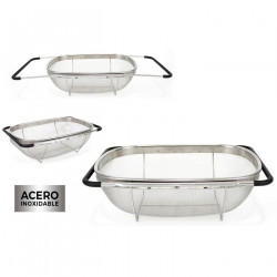 Tradineur - Escurridor de acero inoxidable para fregadero, incluye asas extensibles y malla fina, colador para verduras, pasta,