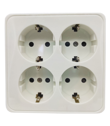 Tradineur - Ladrón cuadrado blanco con 4 conectores 16 A - 250 V, protección infantil, adaptador con enchufe, regleta pared, 10 x 4 x 10 cm