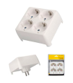 Tradineur - Ladrón cuadrado blanco con 4 conectores 16 A - 250 V, protección infantil, adaptador con enchufe, regleta pared, 10 x 4 x 10 cm