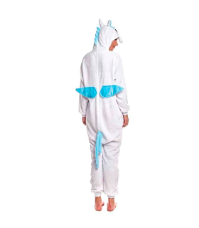 Disfraz, pijama unicornio, fibra sintética, incluye mono con capucha, carnaval, halloween, cosplay, fiestas, adulto unisex, blanco y azul, talla M