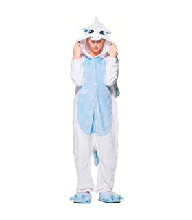 Disfraz, pijama unicornio, fibra sintética, incluye mono con capucha, carnaval, halloween, cosplay, fiestas, adulto unisex, blanco y azul, talla M