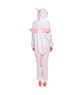 Tradineur - Disfraz unicornio, pijama, fibra sintética, incluye mono con capucha, carnaval, Halloween, cosplay, fiestas, adulto unisex, talla M, Rosa/Fucsia