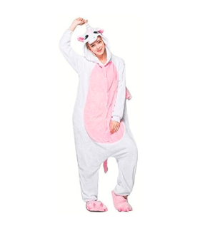 Tradineur - Disfraz unicornio, pijama, fibra sintética, incluye mono con capucha, carnaval, Halloween, cosplay, fiestas, adulto unisex, talla M, Rosa/Fucsia