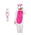 Tradineur - Disfraz unicornio, pijama, fibra sintética, incluye mono con capucha, carnaval, Halloween, cosplay, fiestas, adulto unisex, talla L, Rosa/Fucsia