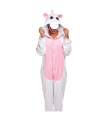 Tradineur - Disfraz unicornio, pijama, fibra sintética, incluye mono con capucha, carnaval, Halloween, cosplay, fiestas, adulto unisex, talla L, Rosa/Fucsia