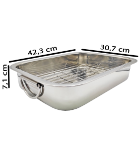 Tradineur - Bandeja de horno con asas abatibles y grill, acero inoxidable, fuente rectangular para asar con rejilla, rustidera de cocina, 40 cm