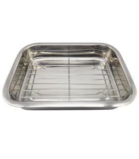 Tradineur - Bandeja de horno con asas abatibles y grill, acero inoxidable, fuente rectangular para asar con rejilla, rustidera de cocina, 40 cm