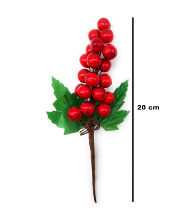 Tradineur - Pack de 6 ramos de acebo con bayas rojas, espuma de poliestireno, decoración festiva, adornos Navidad, árbol, jarrones, 20 cm