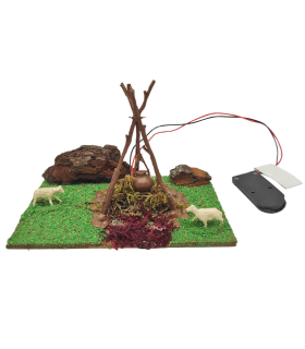 Tradineur - Fogata LED a pilas para belén navideño 9,5 x 15,5 x 9 cm, resina, hoguera luminosa, fuego, figura para nacimiento, pesebre, navidad, decoración tradicional, modelo aleatorio