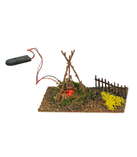 Tradineur - Fogata LED a pilas para belén navideño 9,5 x 15,5 x 9 cm, resina, hoguera luminosa, fuego, figura para nacimiento, pesebre, navidad, decoración tradicional, modelo aleatorio