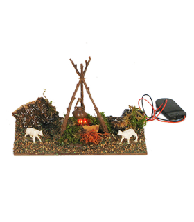 Tradineur - Fogata LED a pilas para belén navideño 9,5 x 15,5 x 9 cm, resina, hoguera luminosa, fuego, figura para nacimiento, pesebre, navidad, decoración tradicional, modelo aleatorio