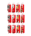 Tradineur - Pack de 12 bolsas de papel decoradas para botella de vino, Ref. 17164, asas de cuerda, guardar, regalar, envolver champán, Navidad, 36 x 12,5 x 8,5 cm, diseños aleatorios