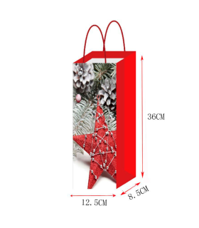 Tradineur - Pack de 12 bolsas de papel decoradas para botella de vino, Ref. 17164, asas de cuerda, guardar, regalar, envolver champán, Navidad, 36 x 12,5 x 8,5 cm, diseños aleatorios