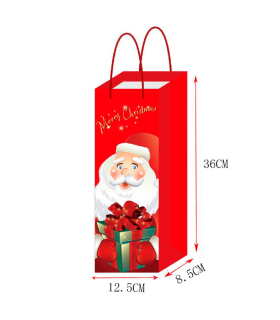 Tradineur - Pack de 12 bolsas de papel decoradas para botella de vino, Ref. 17300, asas de cuerda, guardar, regalar, envolver champán, Navidad, 36 x 12,5 x 8,5 cm, diseños aleatorios