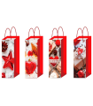 Tradineur - Pack de 12 bolsas de papel decoradas para botella de vino, Ref. 17355, asas de cuerda, guardar, regalar, envolver champán, Navidad, 36 x 12,5 x 8,5 cm, diseños aleatorios