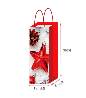 Tradineur - Pack de 12 bolsas de papel decoradas para botella de vino, Ref. 17355, asas de cuerda, guardar, regalar, envolver champán, Navidad, 36 x 12,5 x 8,5 cm, diseños aleatorios