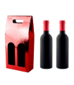 Tradineur - Pack de 6 cajas plegables de cartón con ventanas para 2 botellas de vino, incluyen asa, guardar, regalar, envolver champán, Navidad (Rojo brillo - 36 x 23 x 8,5 cm)