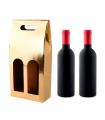 Tradineur - Pack de 6 cajas plegables de cartón con ventanas para 2 botellas de vino, incluyen asa, guardar, regalar, envolver champán, Navidad (Dorado brillo - 36 x 23 x 8,5 cm)