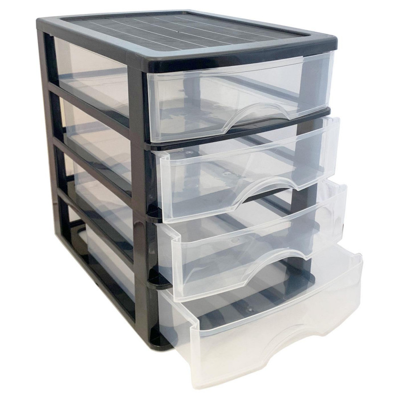 Tradineur - Cajonera de sobremesa - Fabricado en España - 4 Cajones Transparentes - Torre de almacenaje, armario, baño, oficina Tradineur - Cajonera de sobremesa - Fabricado en España - 4 Cajones Transparentes - Torre de almacenaje, armario, baño, oficina