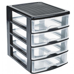 Tradineur - Cajonera de sobremesa - Fabricado en España - 4 Cajones Transparentes - Torre de almacenaje, armario, baño, oficina