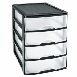 Tradineur - Cajonera de sobremesa - Fabricado en España - 4 Cajones Transparentes - Torre de almacenaje, armario, baño, oficina