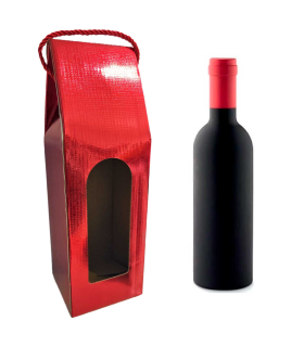 Tradineur - Pack de 6 cajas plegables de cartón para botella de vino, incluye asa de cuerda, guardar, regalar, envolver champán, Navidad (Rojo brillo - 36 x 12,5 x 8,5 cm)