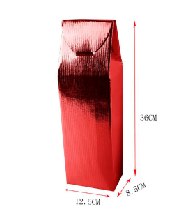 Tradineur - Pack de 6 cajas plegables de cartón para botella de vino, incluye asa de cuerda, guardar, regalar, envolver champán, Navidad (Rojo brillo - 36 x 12,5 x 8,5 cm)