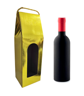 Tradineur - Pack de 6 cajas plegables de cartón para botella de vino, incluye asa de cuerda, guardar, regalar, envolver champán, Navidad (Dorado brillo - 36 x 12,5 x 8,5 cm)