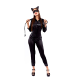 Tradineur - Disfraz de cat girl para adulto, catwoman, poliéster, incluye mono, diadema y antifaz, atuendo de carnaval, Halloween, cosplay (Mujer, Talla S)