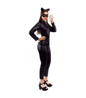 Tradineur - Disfraz de cat girl para adulto, catwoman, poliéster, incluye mono, diadema y antifaz, atuendo de carnaval, Halloween, cosplay (Mujer, Talla S)