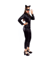 Tradineur - Disfraz de cat girl para adulto, catwoman, poliéster, incluye mono, diadema y antifaz, atuendo de carnaval, Halloween, cosplay (Mujer, Talla S)