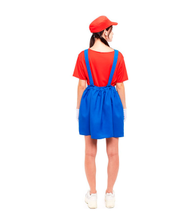 Tradineur - Disfraz de fontanera roja para adulto, poliéster, incluye gorro, camiseta y peto, atuendo de carnaval, Halloween, cosplay (Mujer, Talla S)