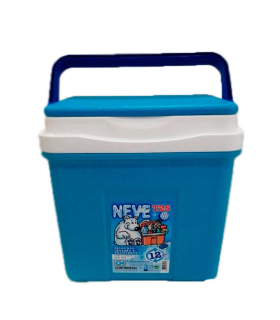 Nevera portátil con asa, 20 litros, polipropileno,porta alimentos para playa, acampada, camping, 30 x 37 x 27 cm, color azul y blanco