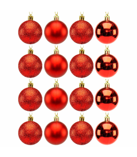 Tradineur - Sets de 16 Bolas para árbol navideño - Fabricado en plástico - Decoración para temporada navideña - Ø 5 cm - Color Rojo