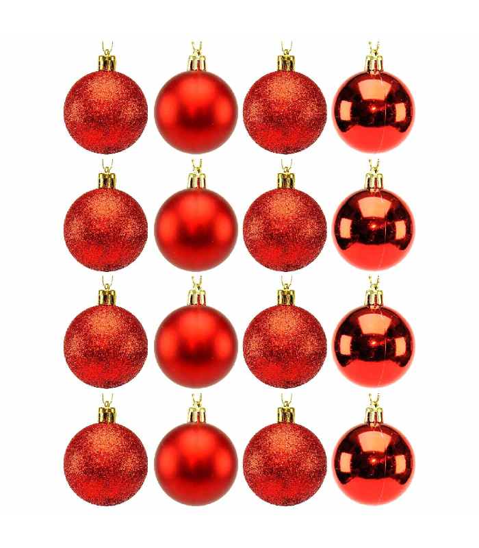 Tradineur - Sets de 16 Bolas para árbol navideño - Fabricado en plástico - Decoración para temporada navideña - Ø 5 cm - Color Rojo