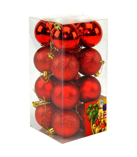 Tradineur - Sets de 16 Bolas para árbol navideño - Fabricado en plástico - Decoración para temporada navideña - Ø 5 cm - Color Rojo